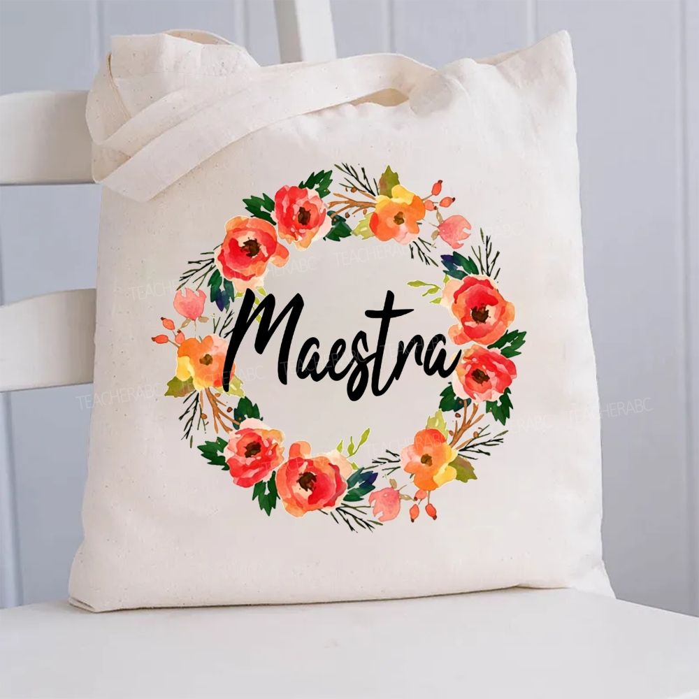 Maestra And Wreath Bilingual Teacher Canvas Tote Bag