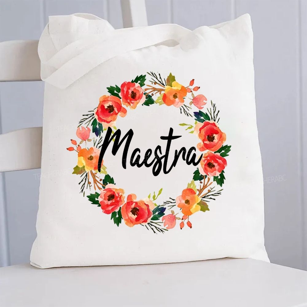 Maestra And Wreath Bilingual Teacher Canvas Tote Bag