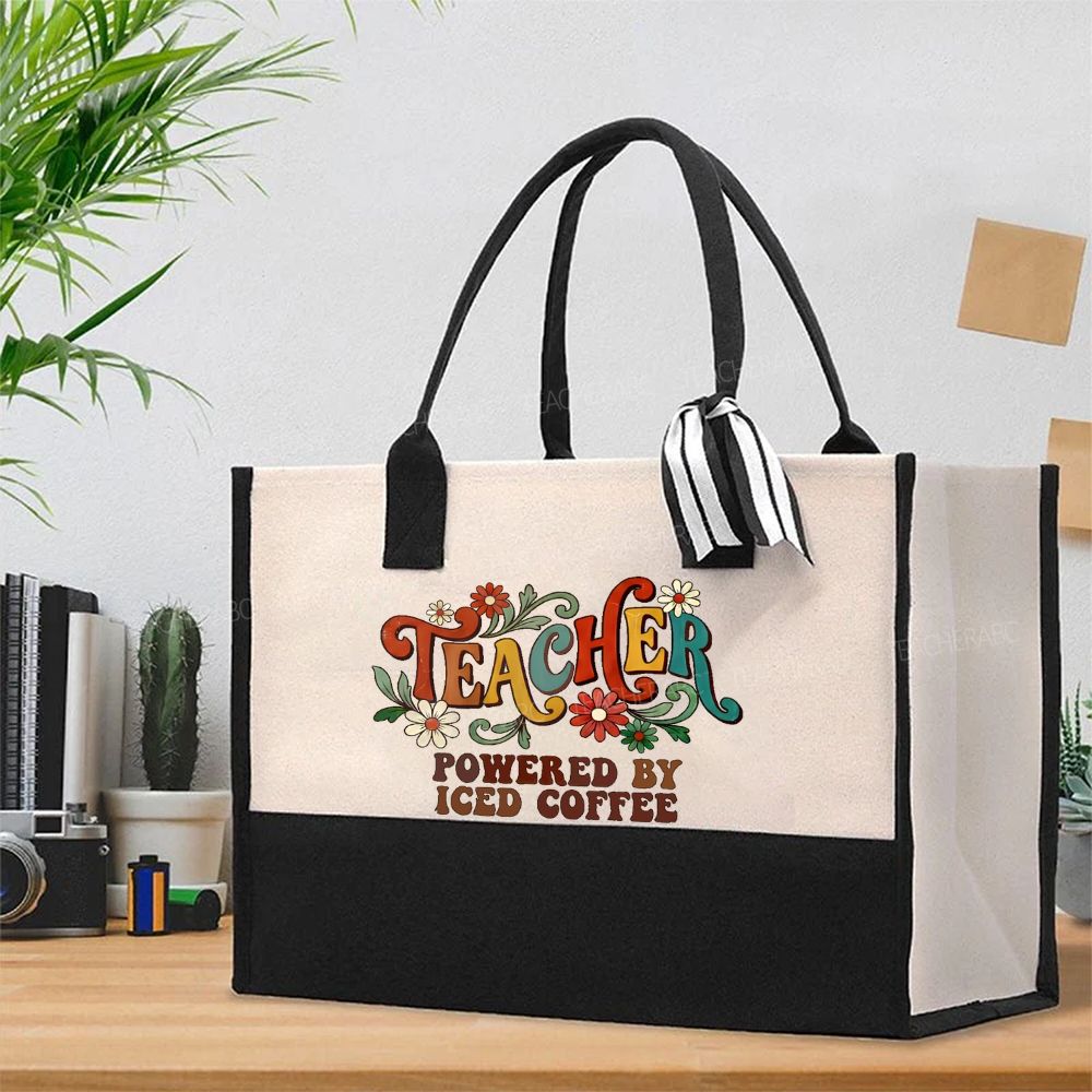 Teacher Powered By Iced Coffee  Cotton Tote Bag