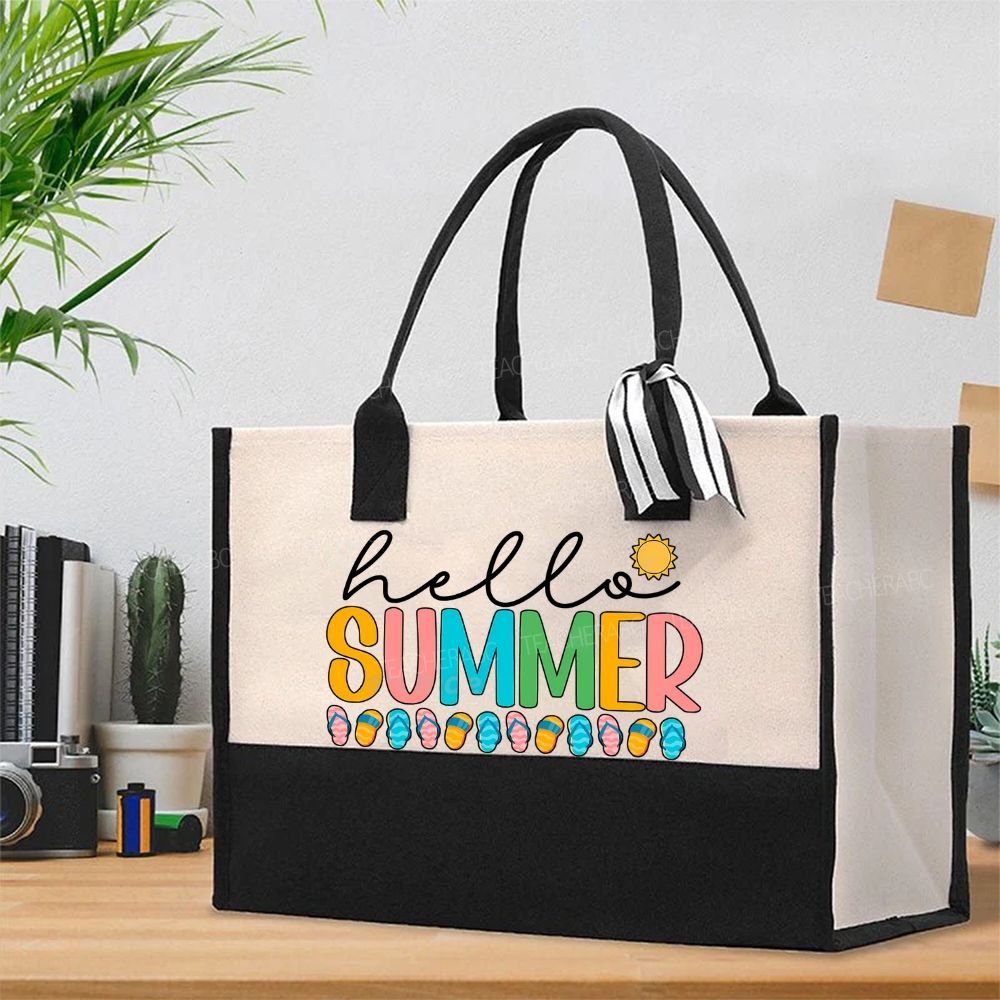 Hello Summer Slippers  Cotton Tote Bag