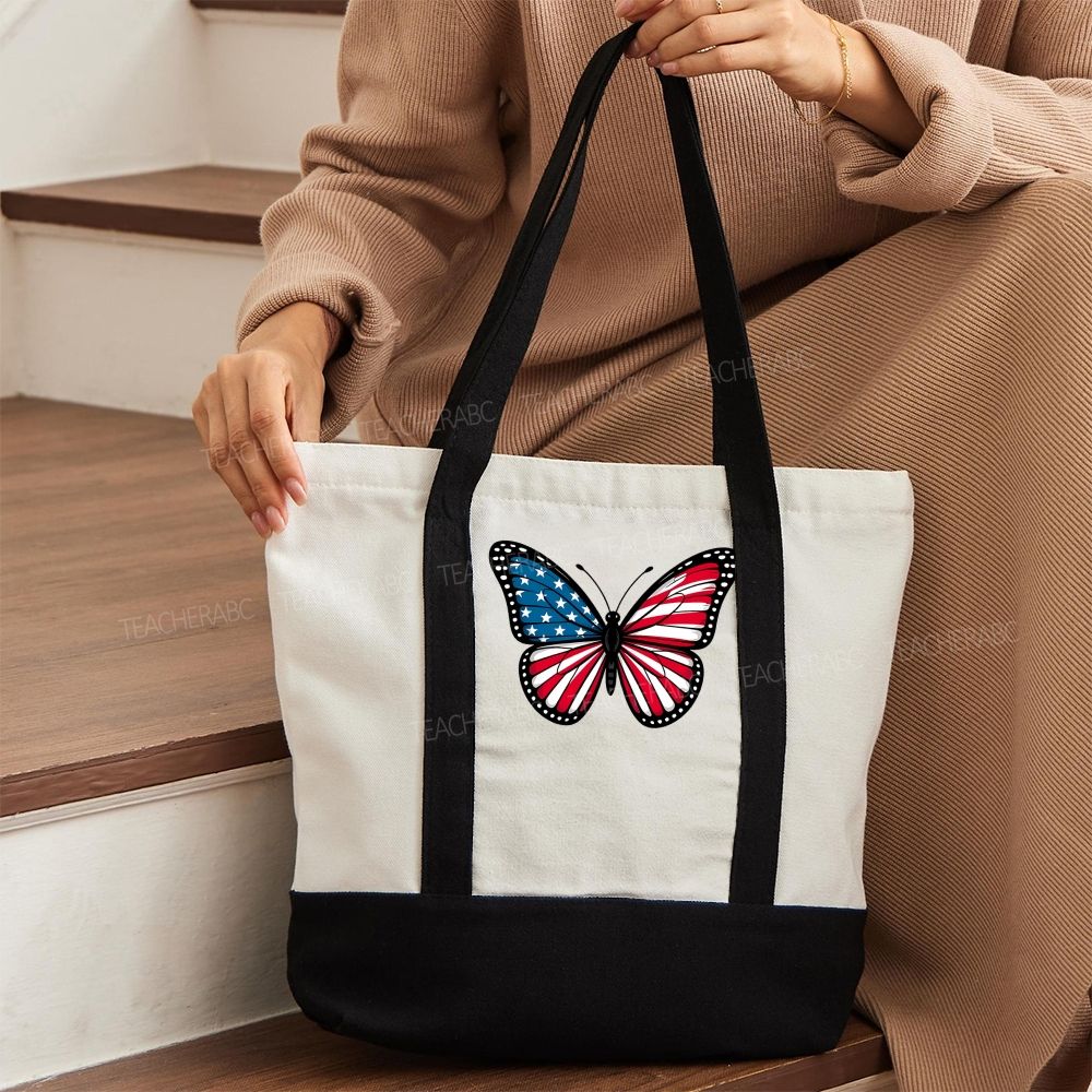 Butterfly Independence Day  Color-blocked Canvas Bag