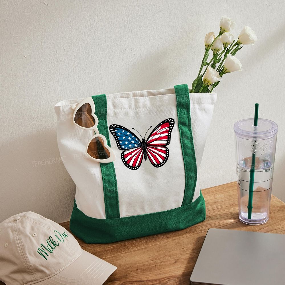 Butterfly Independence Day  Color-blocked Canvas Bag