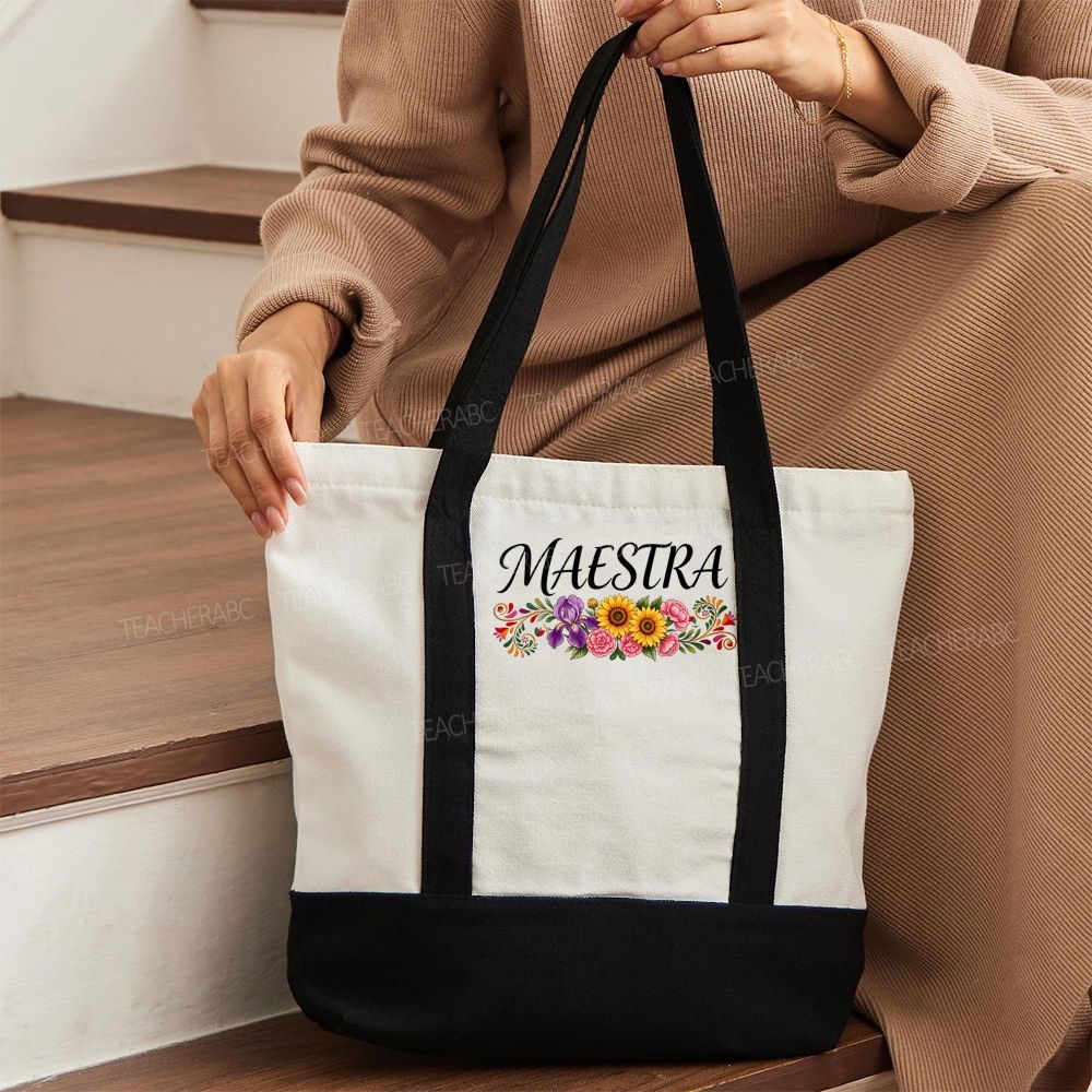 Maestre  Floral   Color-blocked Canvas Bag