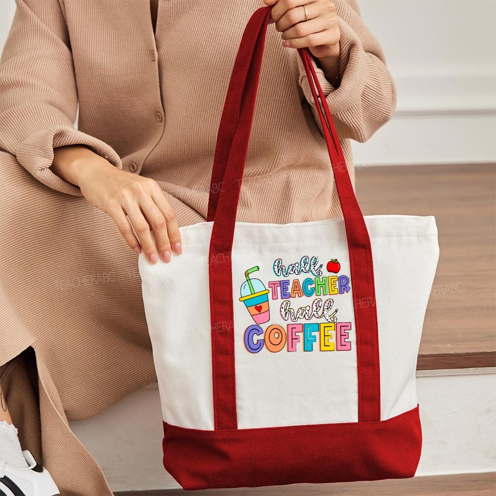 Half Teacher  Half Coffee   Color-blocked Canvas Bag