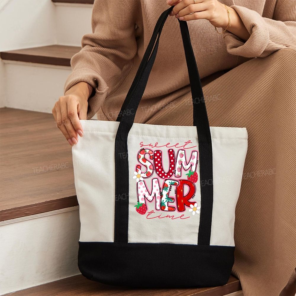 Sweet Summer Time   Color-blocked Canvas Bag