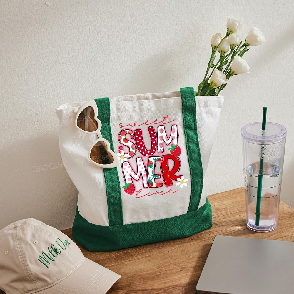 Sweet Summer Time   Color-blocked Canvas Bag