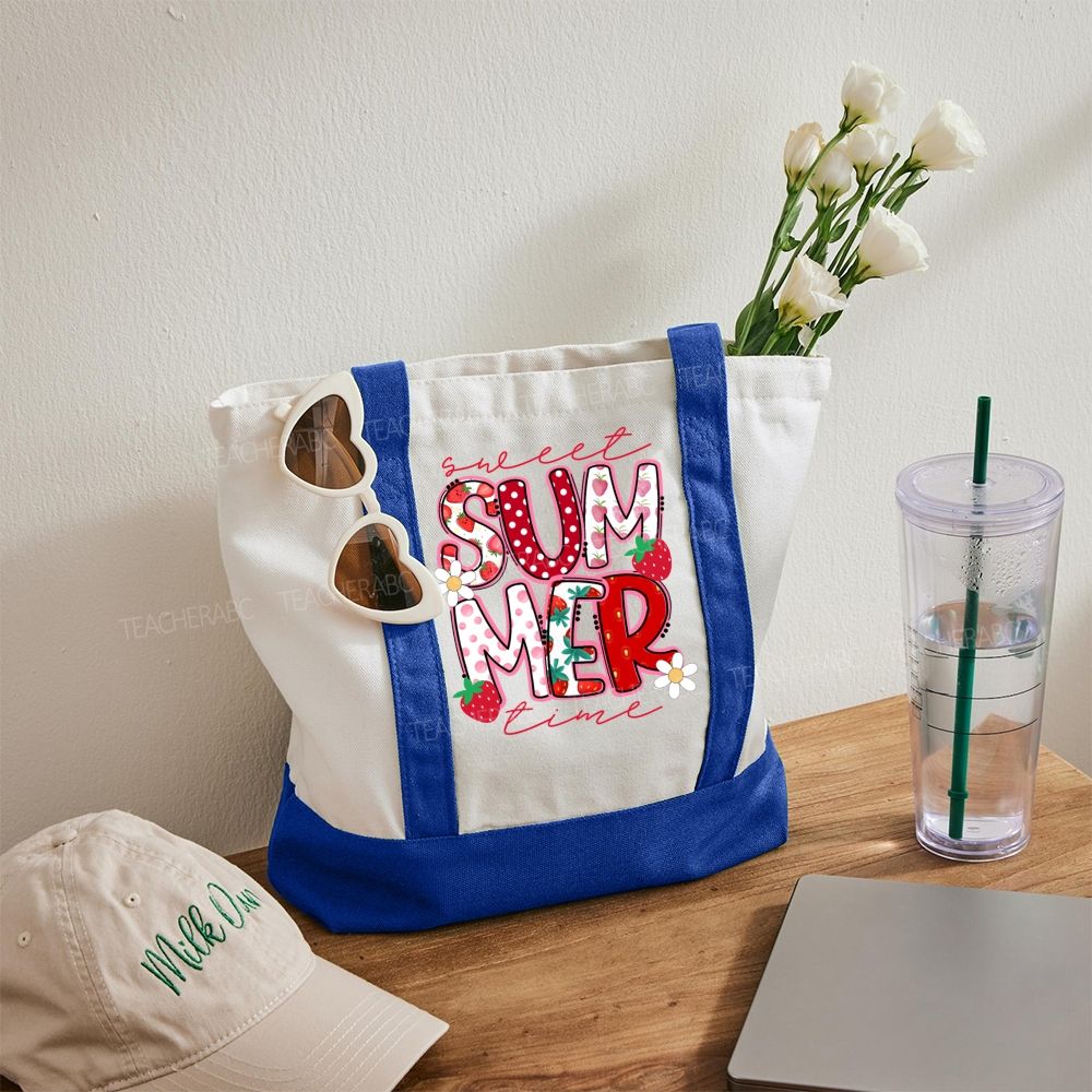 Sweet Summer Time   Color-blocked Canvas Bag
