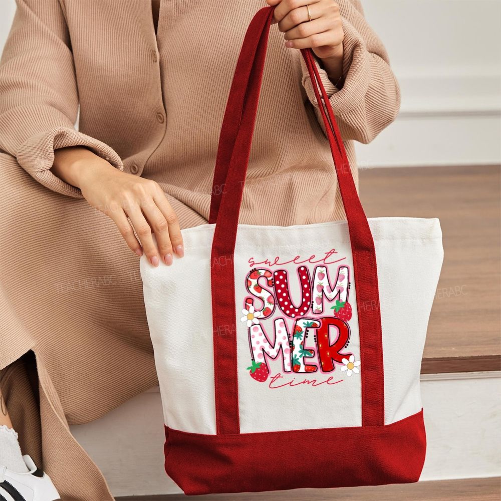 Sweet Summer Time   Color-blocked Canvas Bag