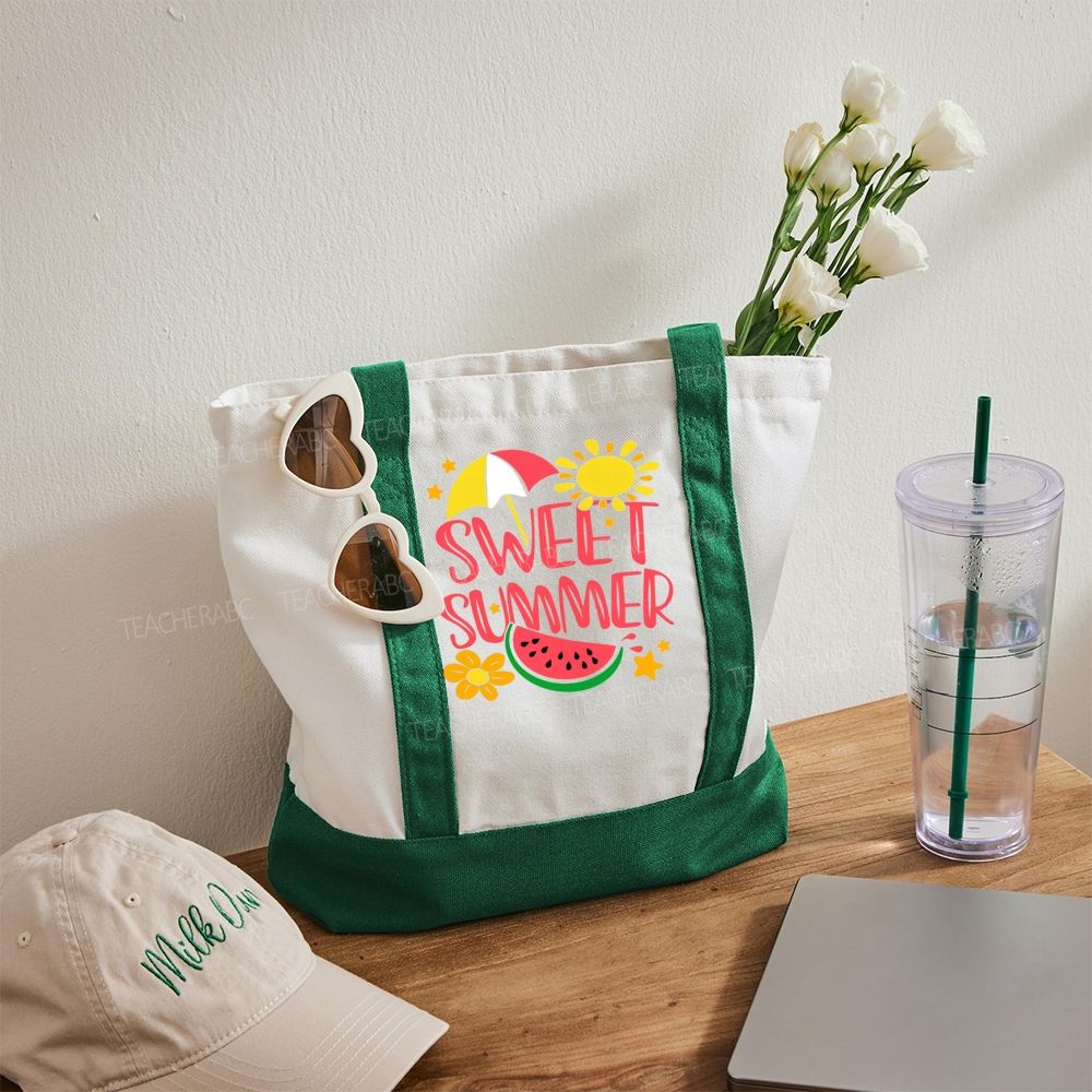 Sweet Summer   Color-blocked Canvas Bag