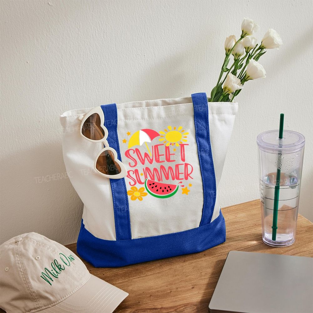 Sweet Summer   Color-blocked Canvas Bag
