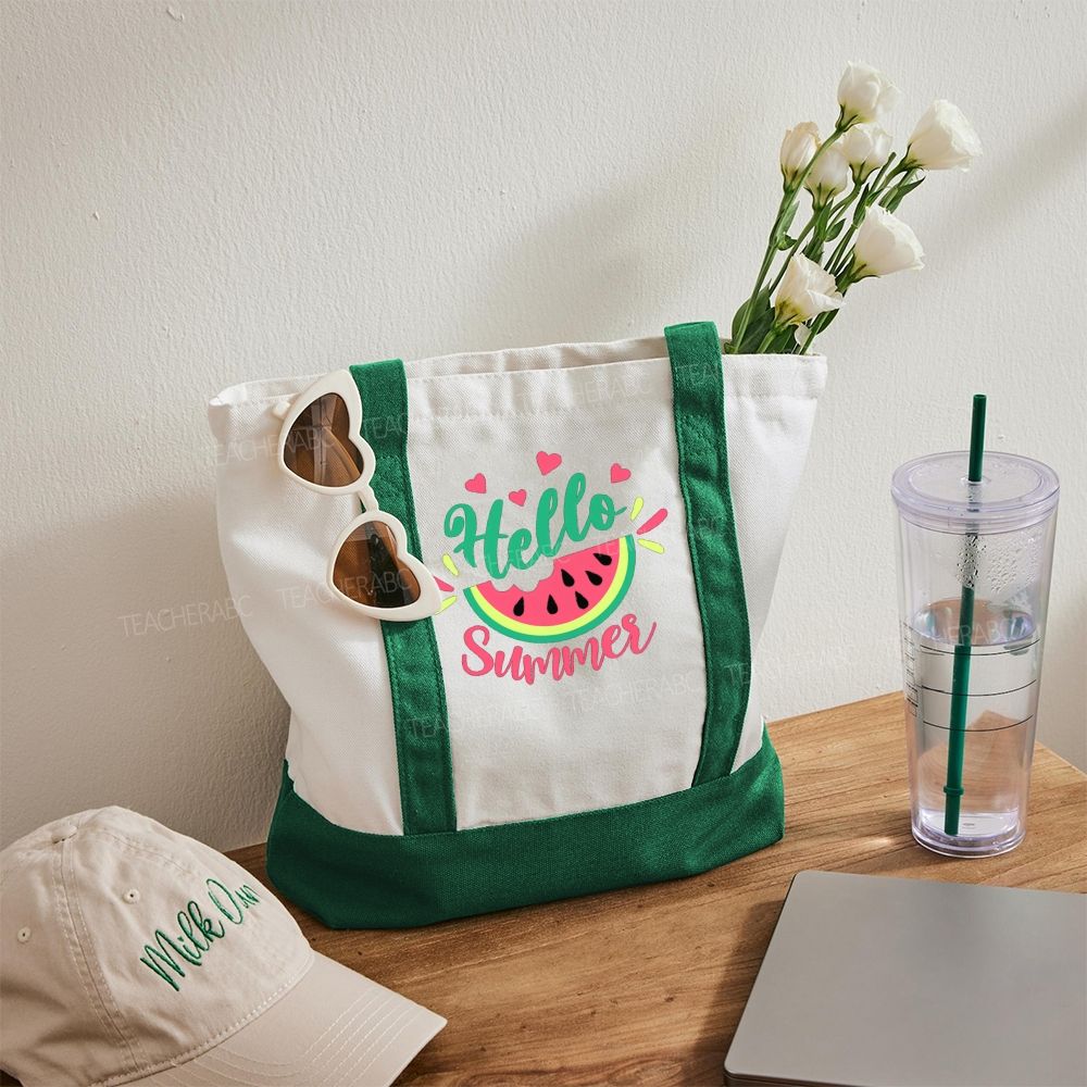 Hello Summer  Color-blocked Canvas Bag