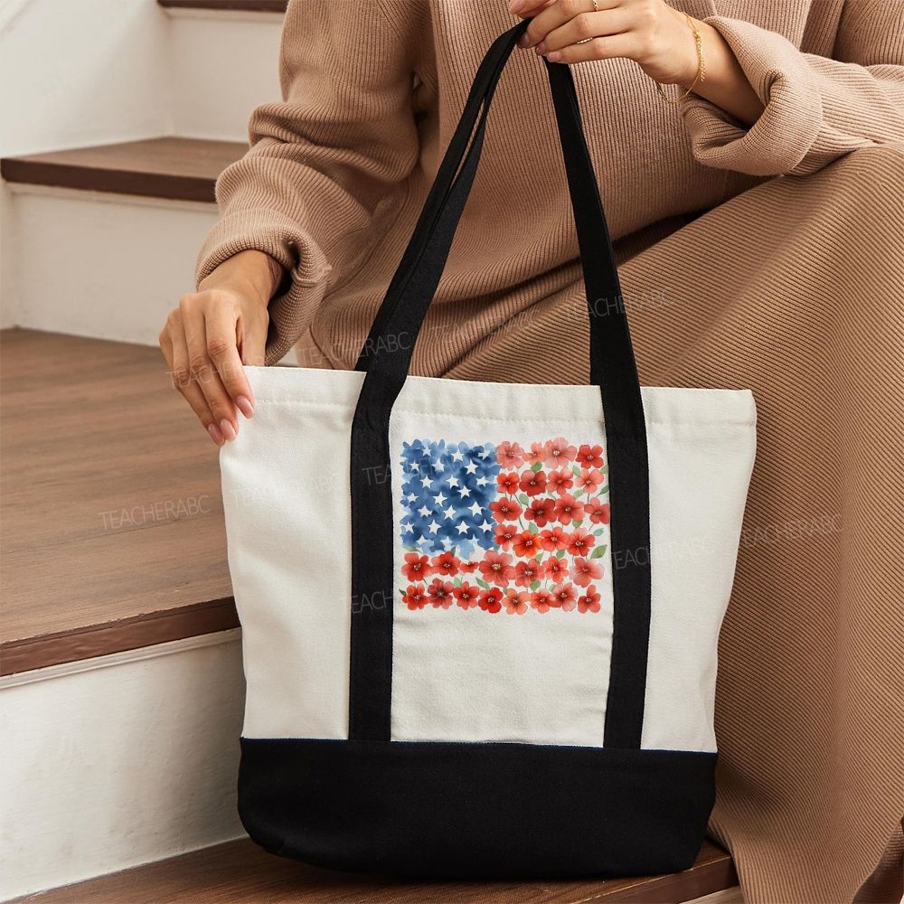 Flag Flower  Color-blocked Canvas Bag