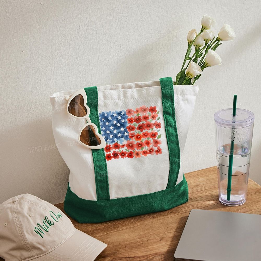 Flag Flower  Color-blocked Canvas Bag