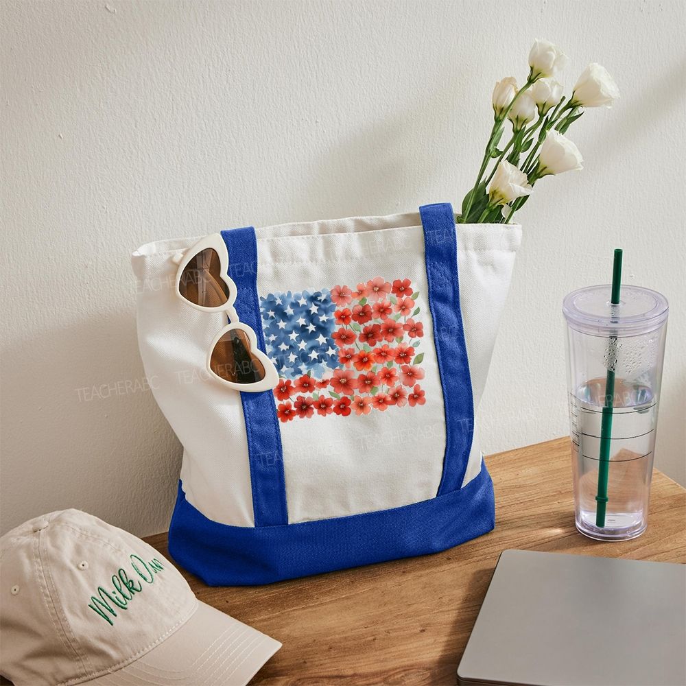 Flag Flower  Color-blocked Canvas Bag