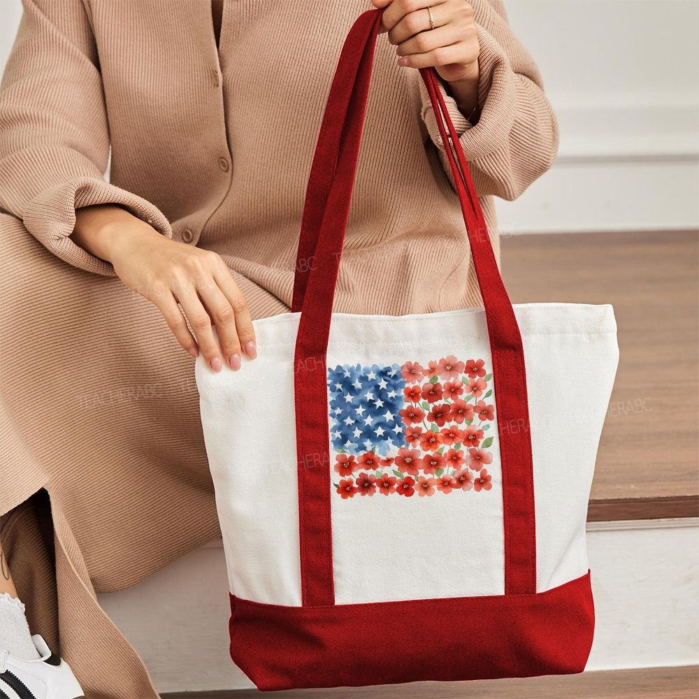 Flag Flower  Color-blocked Canvas Bag