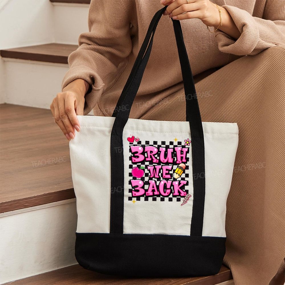 Bruh We Back  Color-blocked Canvas Bag