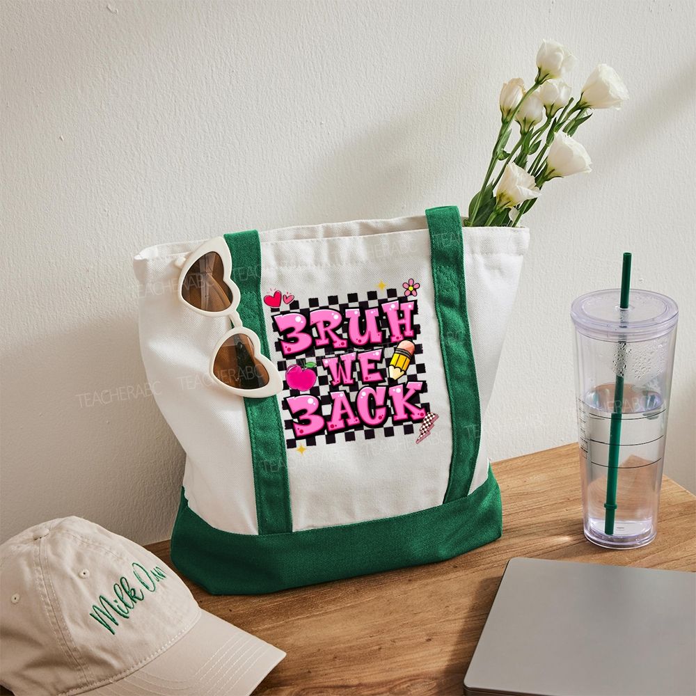 Bruh We Back  Color-blocked Canvas Bag