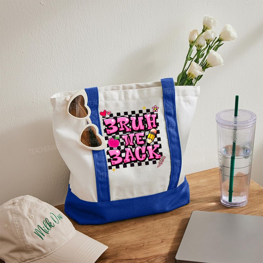 Bruh We Back  Color-blocked Canvas Bag