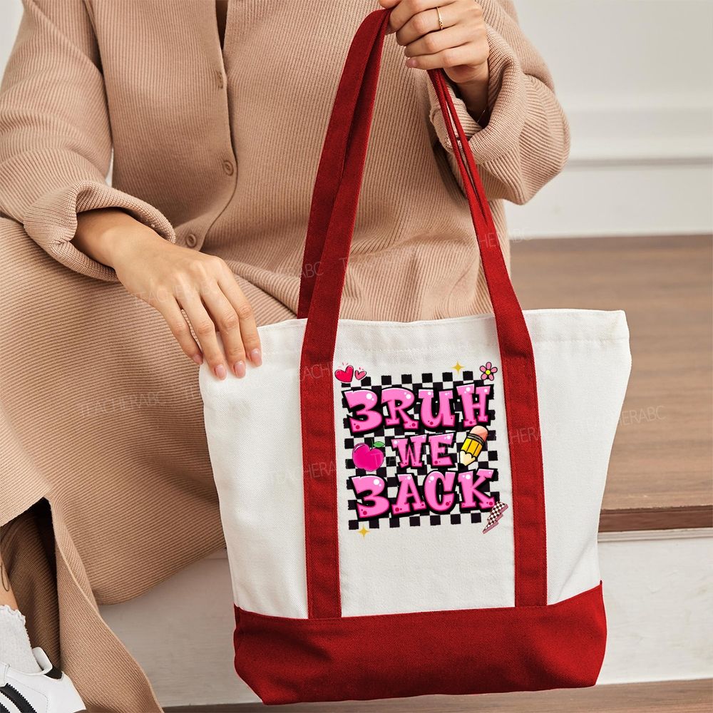 Bruh We Back  Color-blocked Canvas Bag