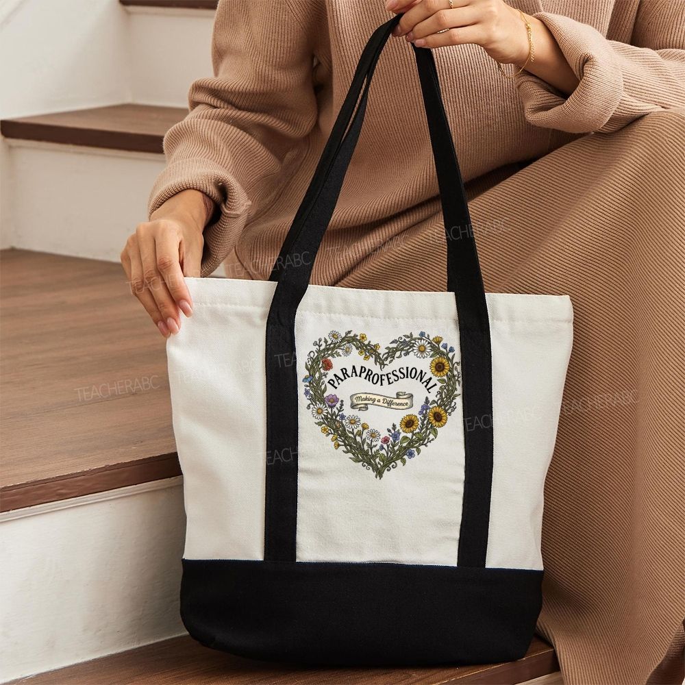 Paraprofessional Making A Difference Flower  Color-blocked Canvas Bag
