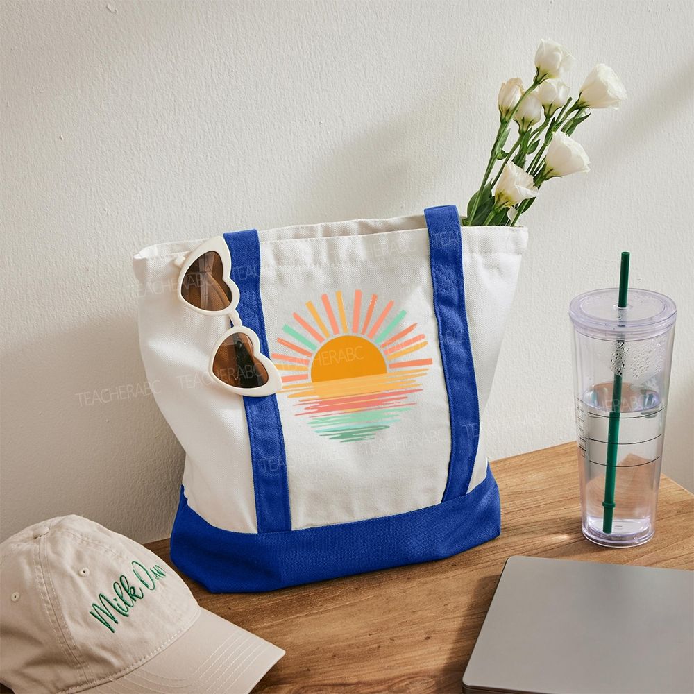 Sun Colorful Pattern  Color-blocked Canvas Bag