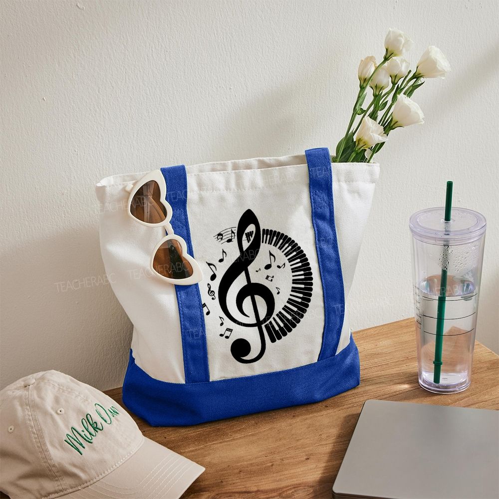 Music Symbols Patterns  Color-blocked Canvas Bag