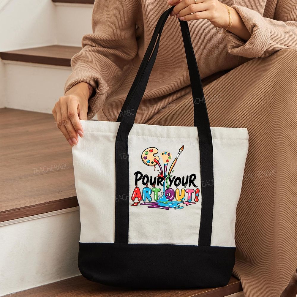 Pour Your Art Out   Color-blocked Canvas Bag