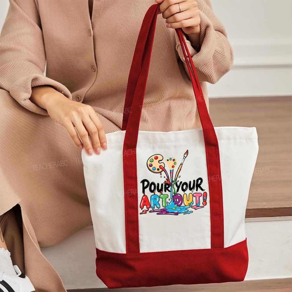 Pour Your Art Out   Color-blocked Canvas Bag