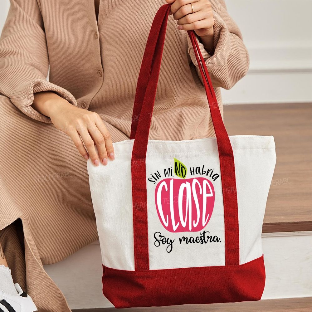 Sin Mi No Habrá Clase Soy Maestra  Color-blocked Canvas Bag
