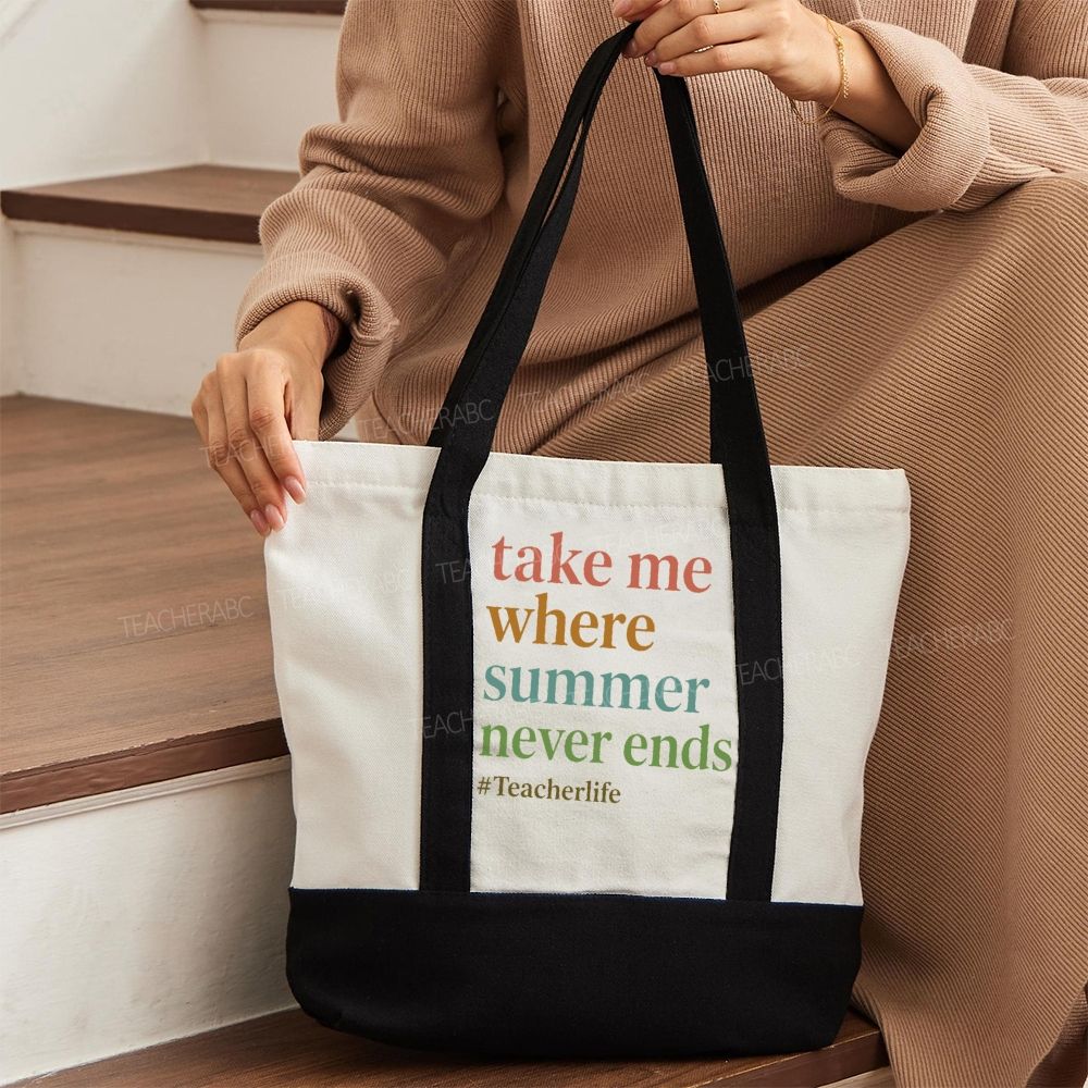 Take Me Where Summer Never Ends Teacherlife  Color-blocked Canvas Bag