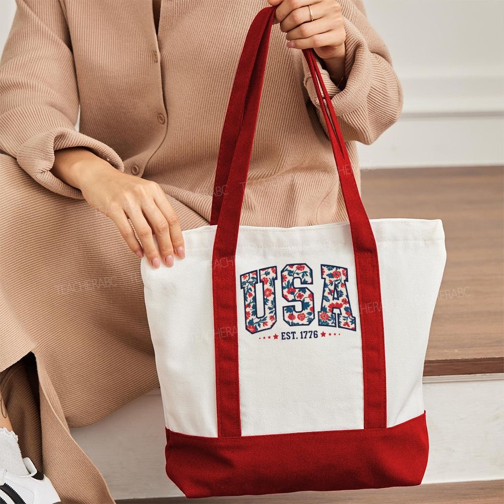 Usa Where Liberty Blooms   Color-blocked Canvas Bag