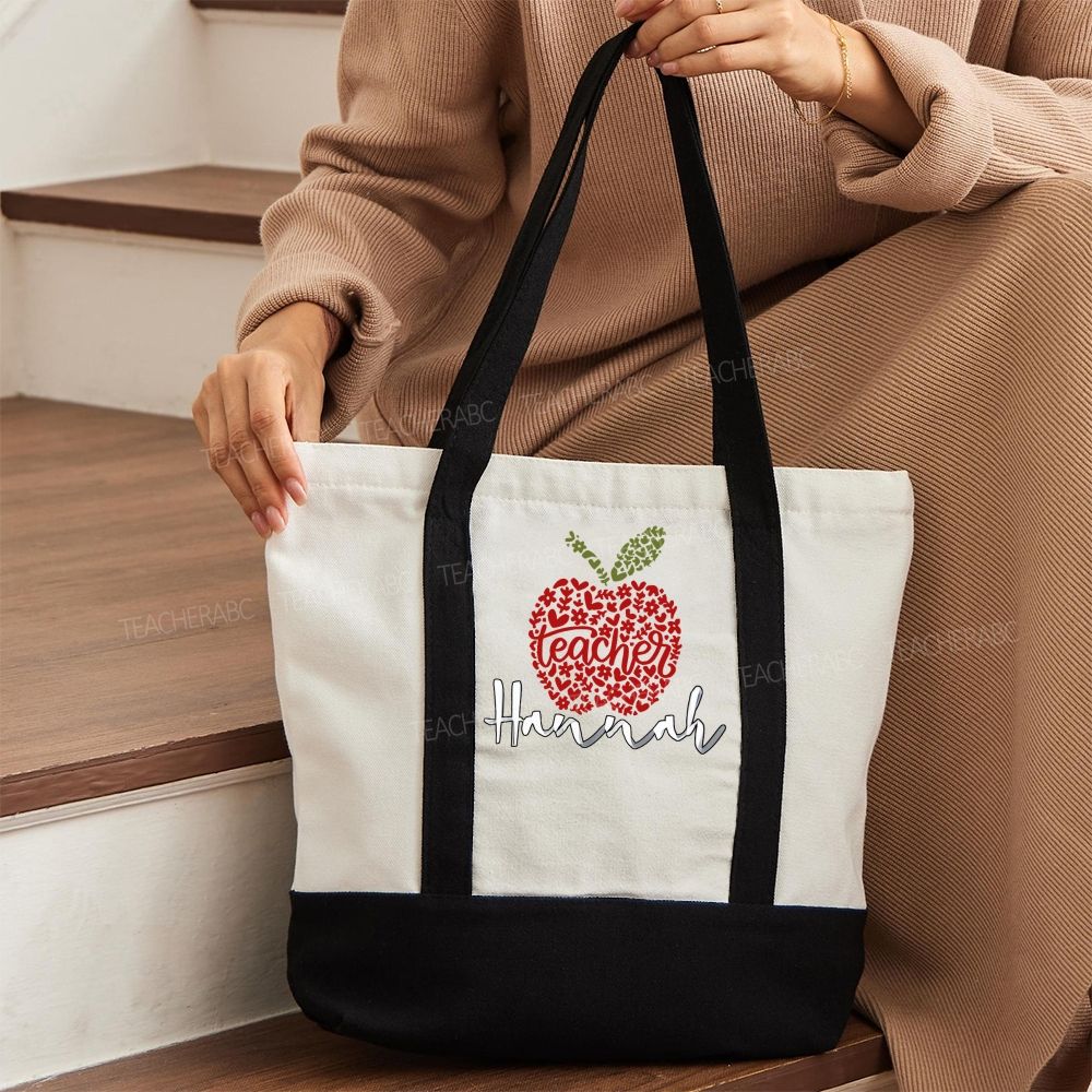 Personalized Name Teacher    Color-blocked Canvas Bag