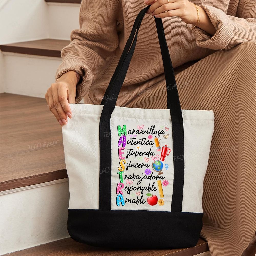 Maestra  Letters  Color-blocked Canvas Bag