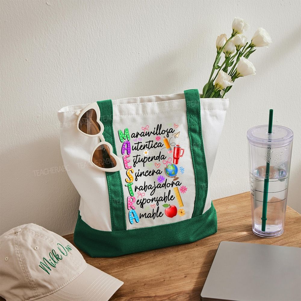Maestra  Letters  Color-blocked Canvas Bag