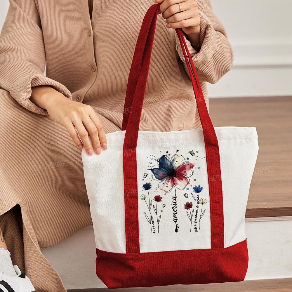 America  Flowers  Color-blocked Canvas Bag