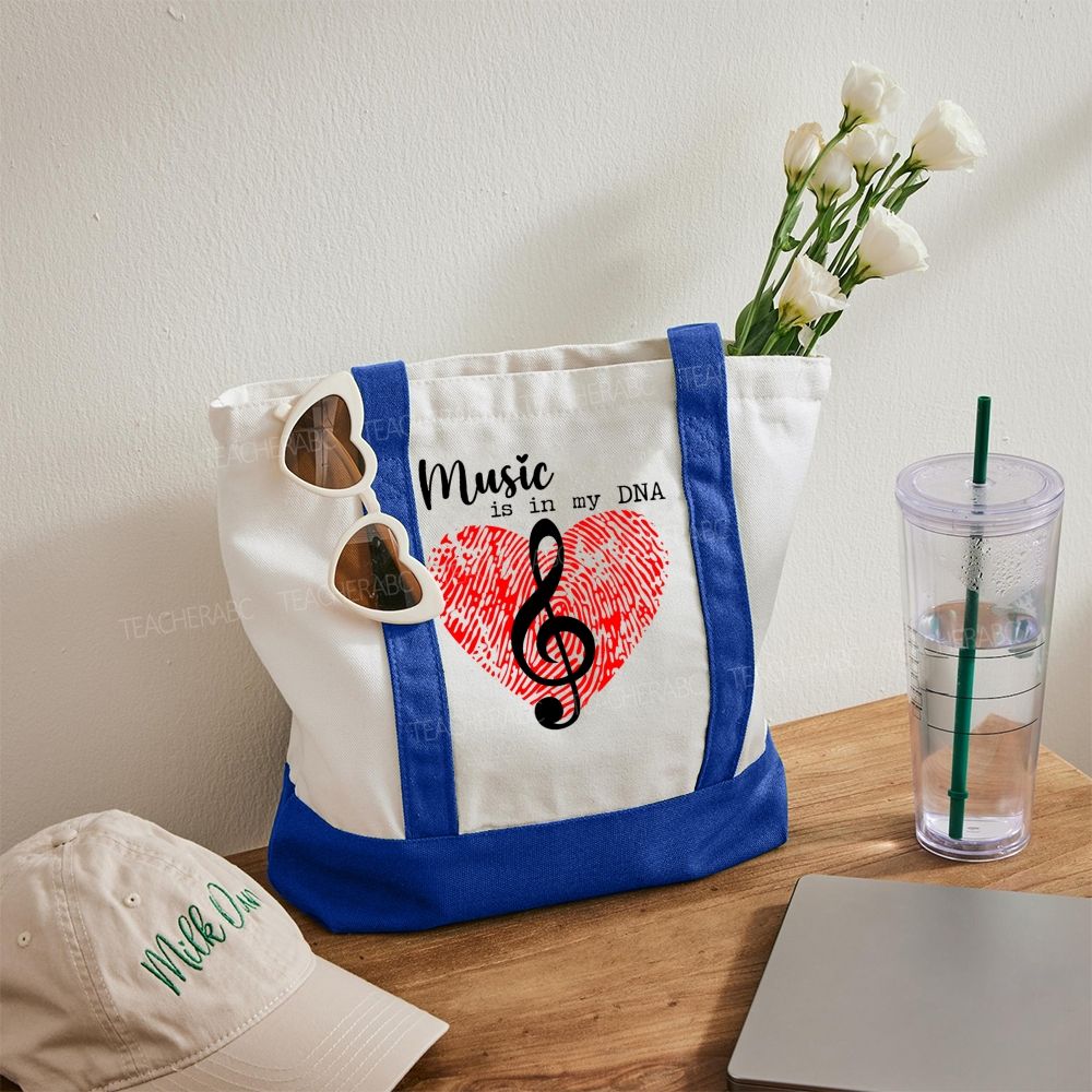 Music Is In My Dna Letters   Color-blocked Canvas Bag
