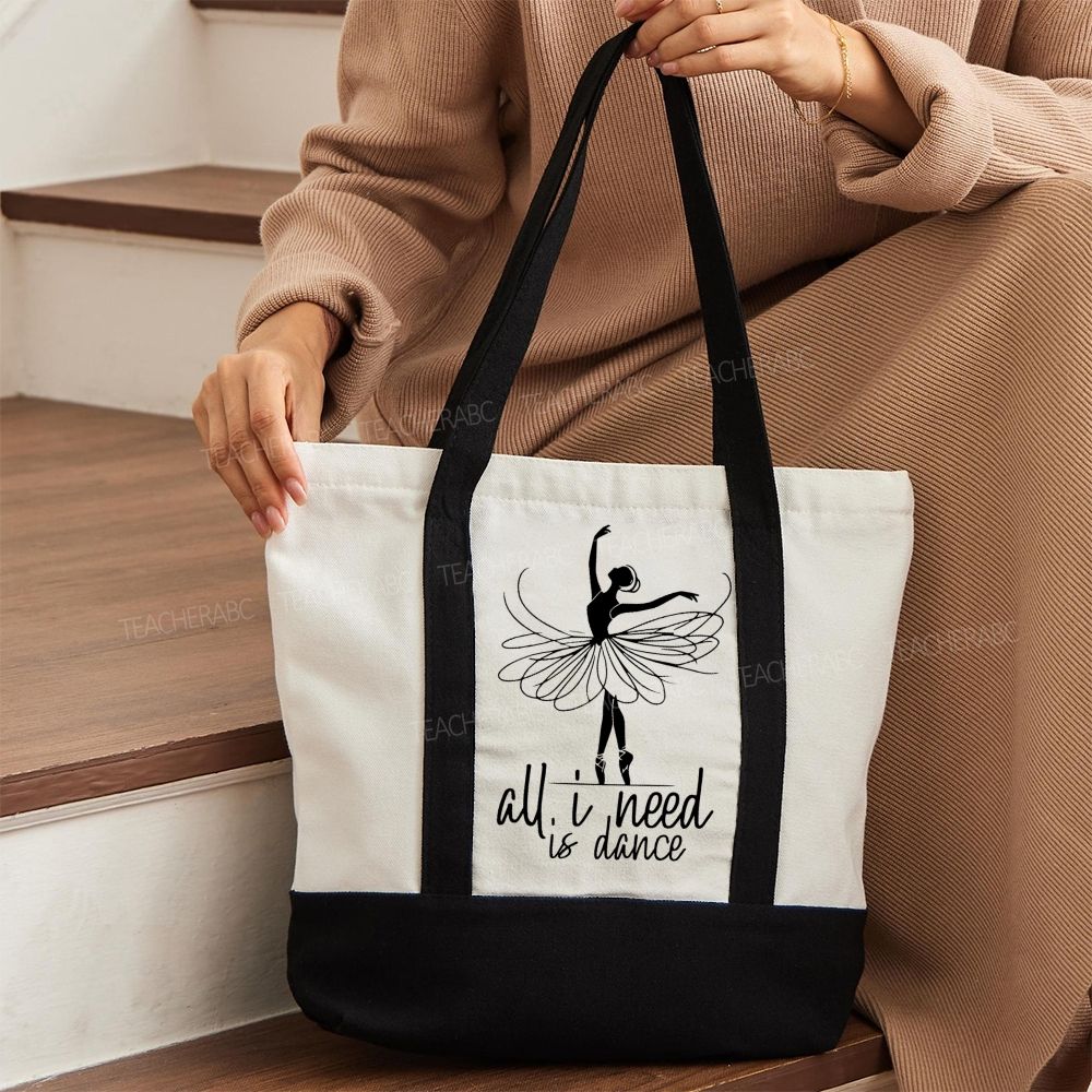 All I Need Is Dance  Color-blocked Canvas Bag