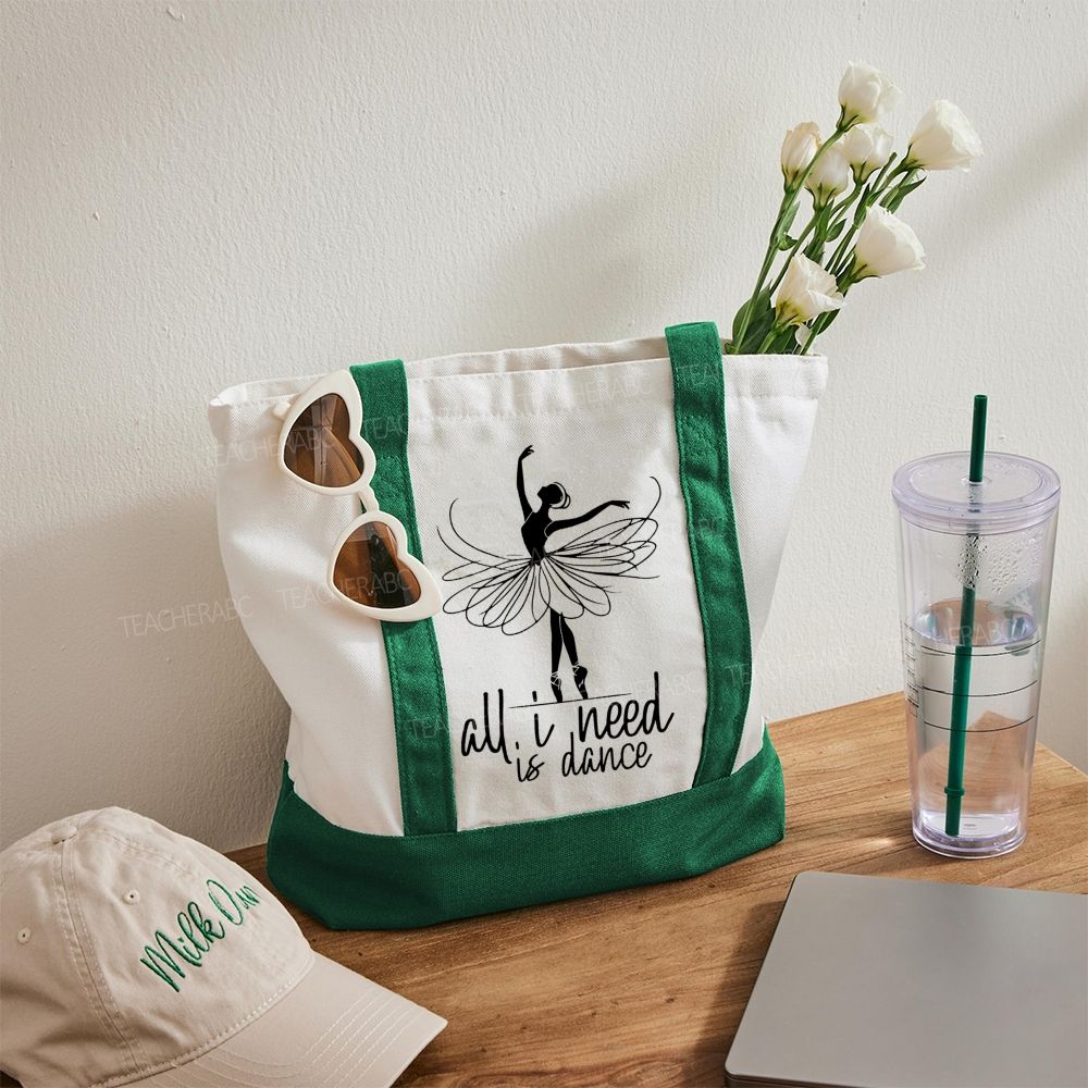 All I Need Is Dance  Color-blocked Canvas Bag
