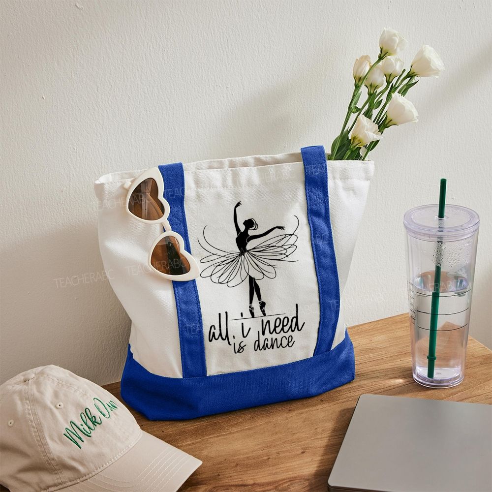 All I Need Is Dance  Color-blocked Canvas Bag