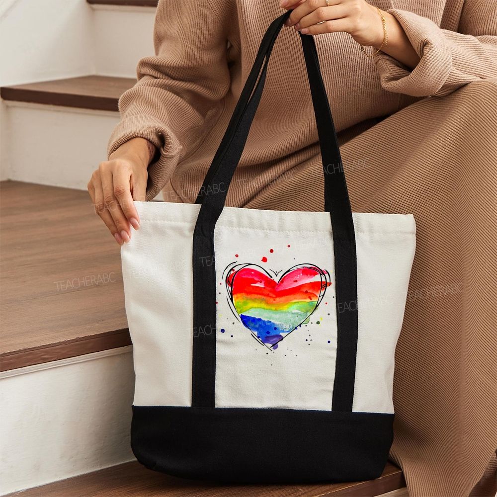Colorful Heart  Color-blocked Canvas Bag
