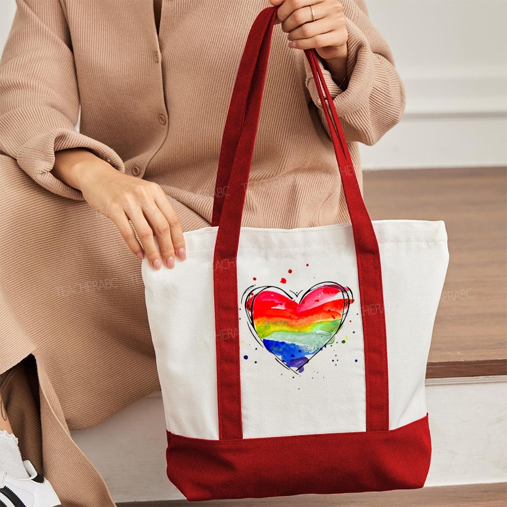 Colorful Heart  Color-blocked Canvas Bag