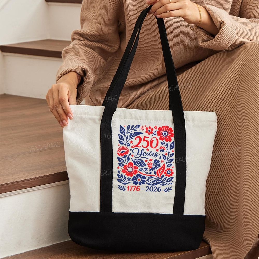 1776-2026 250 Years Floral Vintage  Color-blocked Canvas Bag