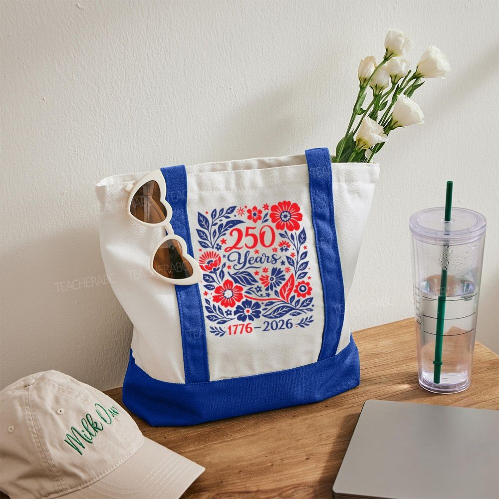 1776-2026 250 Years Floral Vintage  Color-blocked Canvas Bag