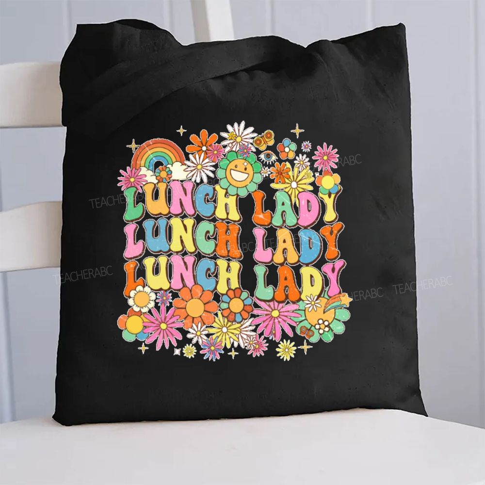 Lunch Lady And Color Flowers Canvas Tote Bag