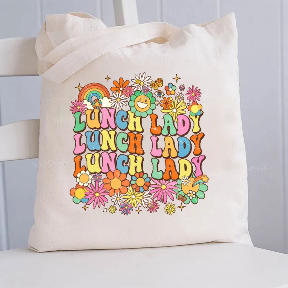 Lunch Lady And Color Flowers Canvas Tote Bag