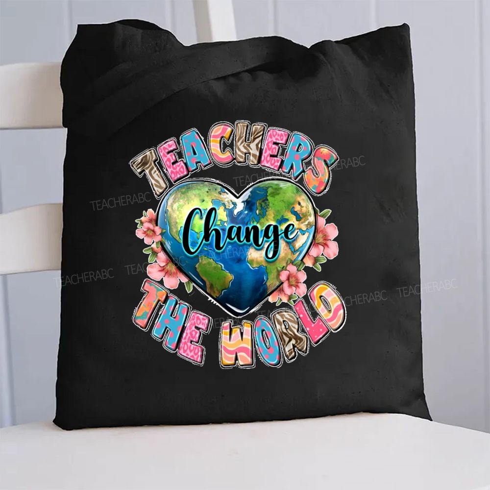 Teachers Change The World And Heart Canvas Tote Bag