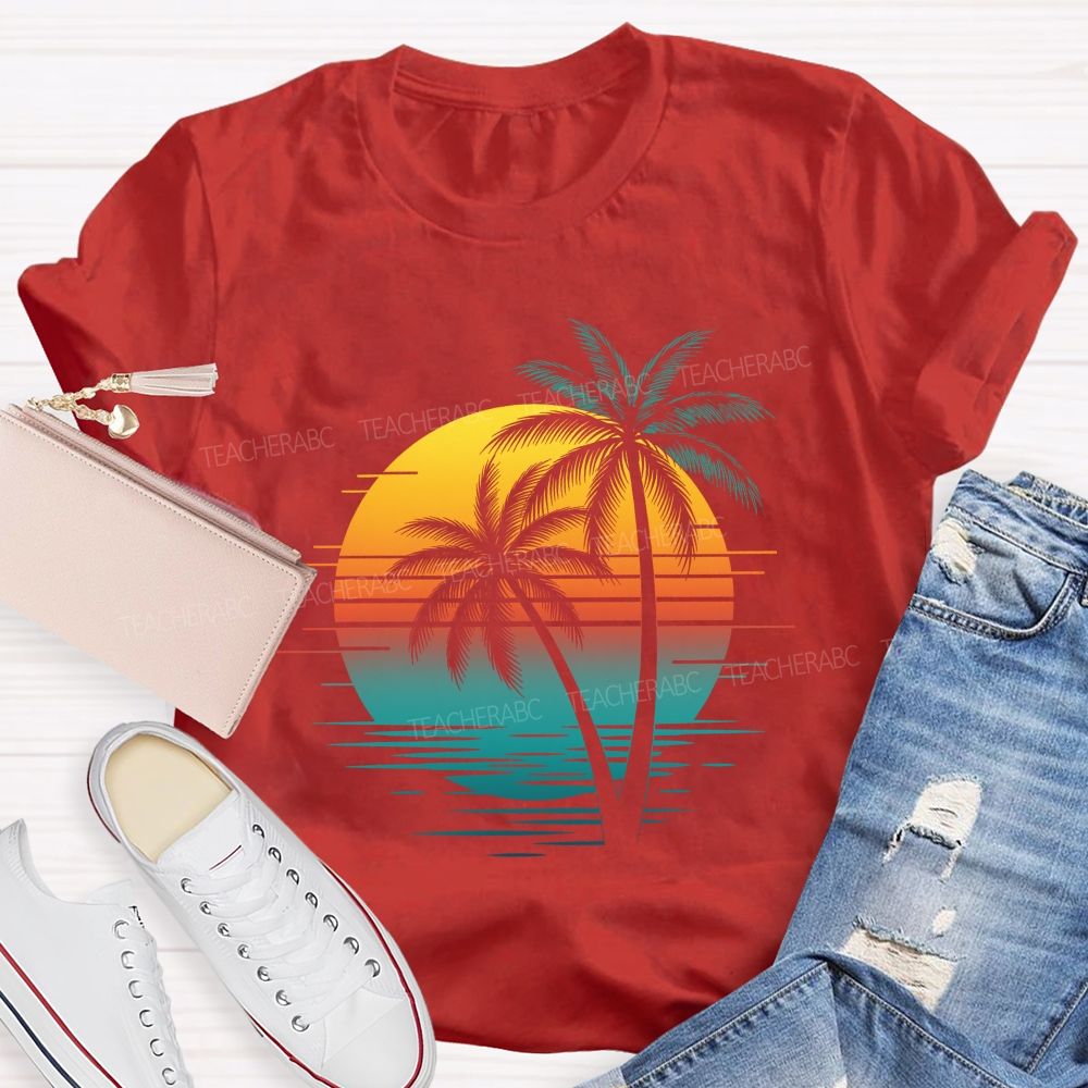 Sunset And Beach Summer Break Teacher T-shirt