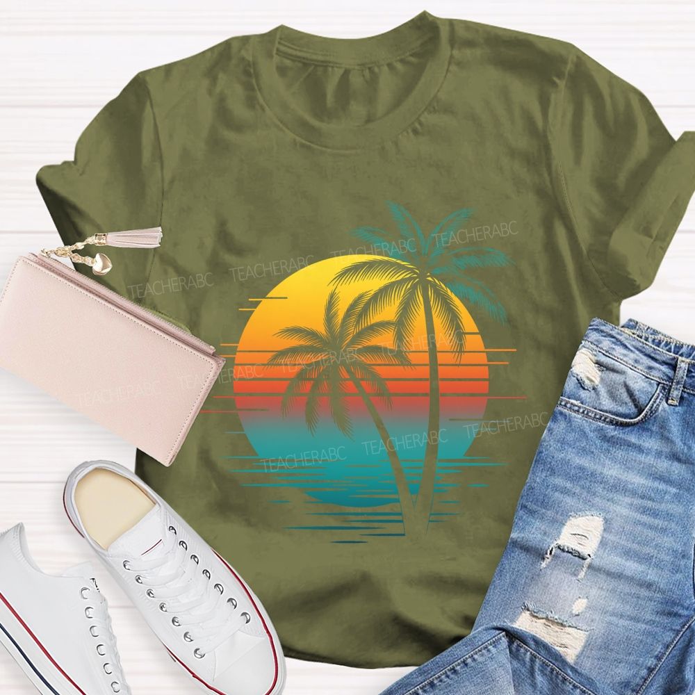 Sunset And Beach Summer Break Teacher T-shirt