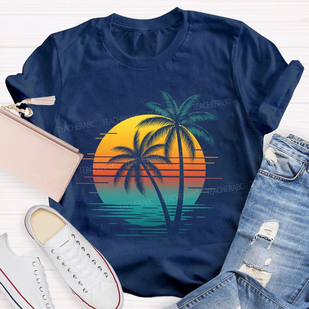 Sunset And Beach Summer Break Teacher T-shirt