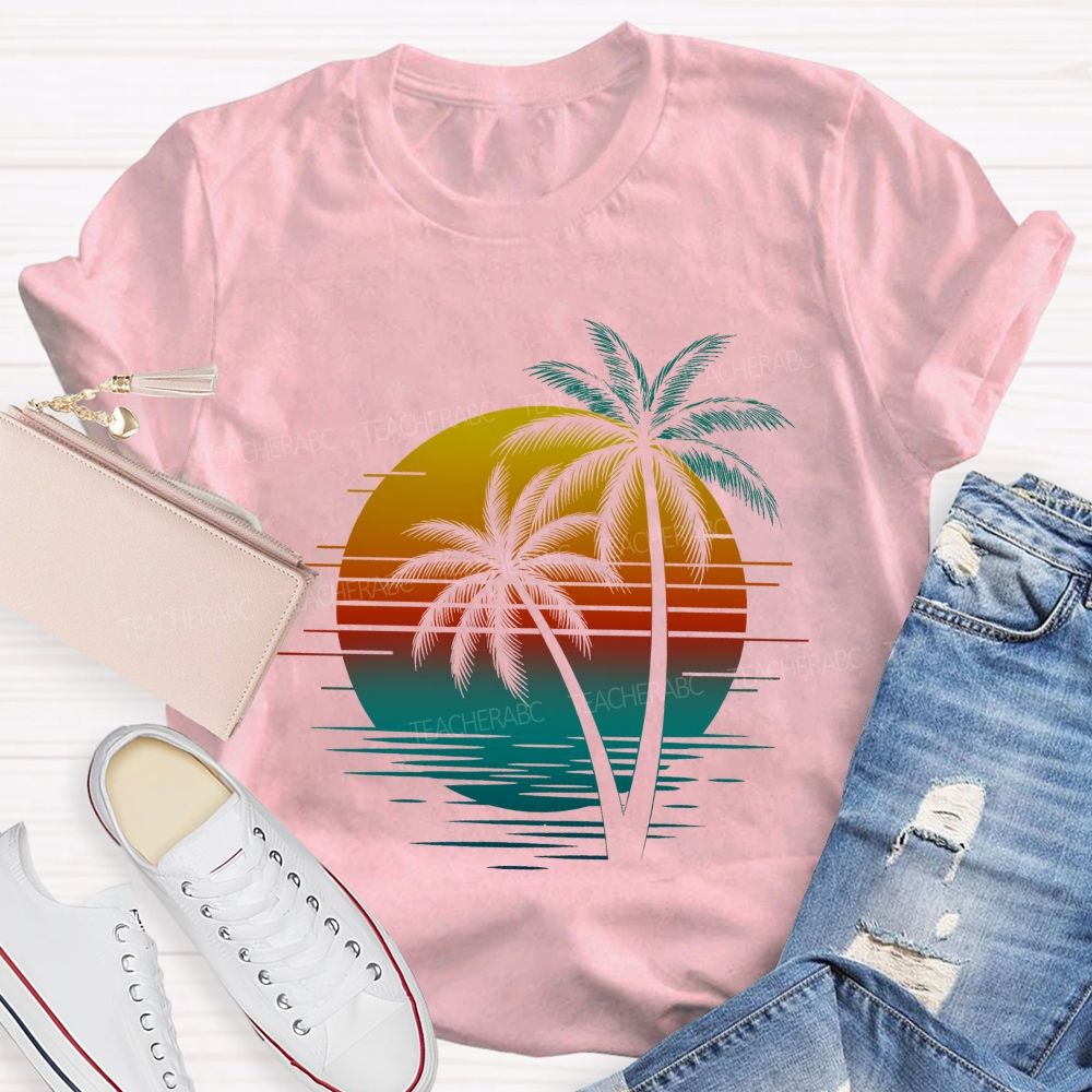 Sunset And Beach Summer Break Teacher T-shirt